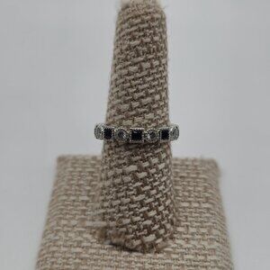 Size 8 Sterling Silver Square Blue Sapphire With CZ Accents Ring A3462